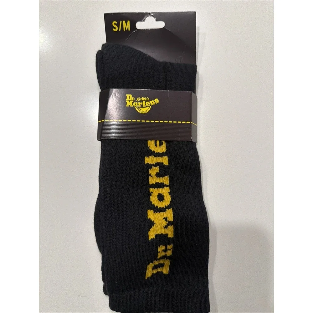 Dr Martens AD018001 Vertical Logo Black Yellow Cotton Blend Crew Socks S/M NW